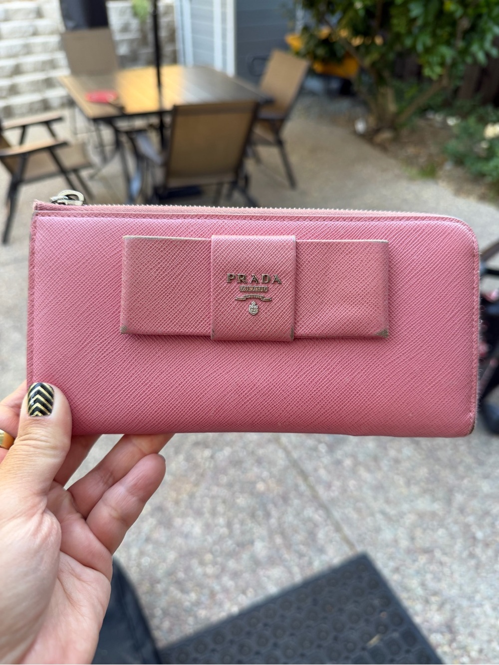 Prada Pink Saffiano Bow Zip Wallet